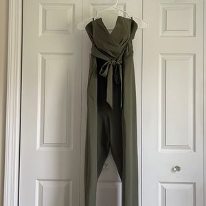 BEBE Strapless olive jumpsuit